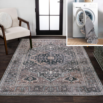 Alacati Ogee Medallion Washable Area Rug